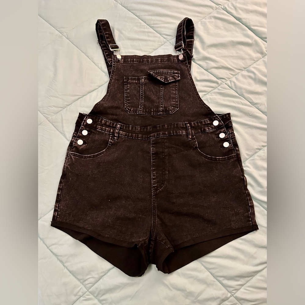 SHEIN Black Jean Overall Shorts Denim Style